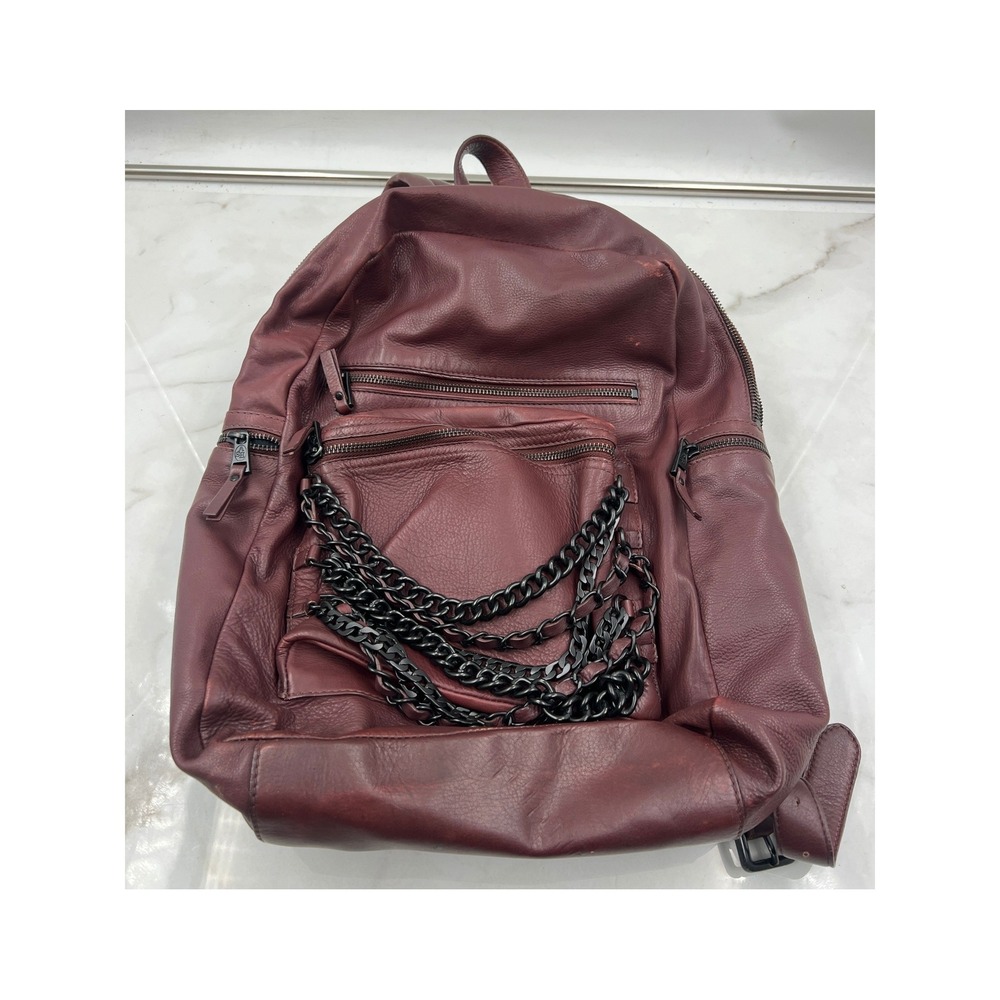 Ash Dominoe Burgundy Leather Chain Backpack Edgy Dark Red Pebbled Leather Bag